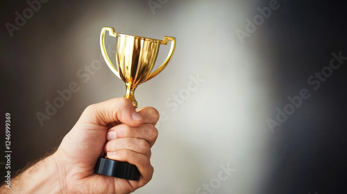 hand holding golden trophy symbolizes achievement and success photo