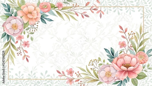 Floral frame with watercolor flowers, decorative flower background pattern, watercolor floral border background
