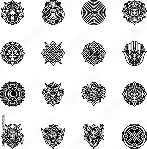 Set of Glyph Style Pagan Region Icons 

