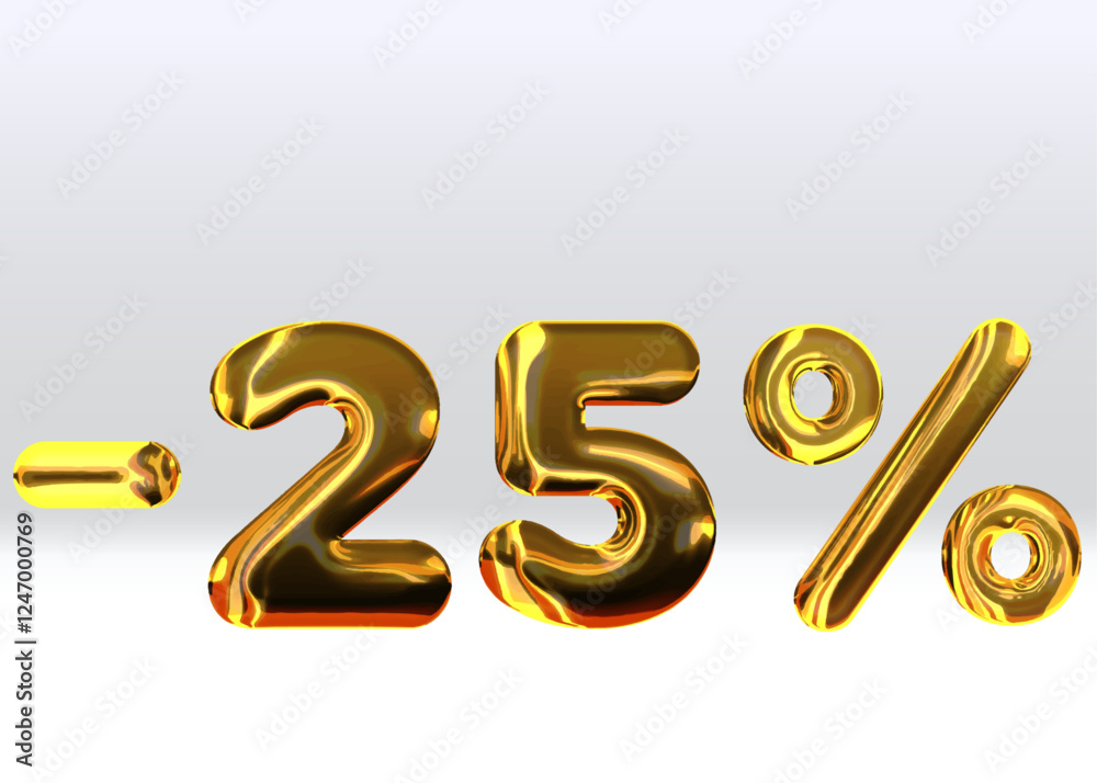 25% discount. golden 3D number on white background. Golden number. special offer.