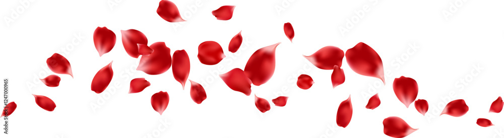 Fototapeta premium Rose petals flying together vector background, spring floral wedding invitation, Valentine or Mother Day card