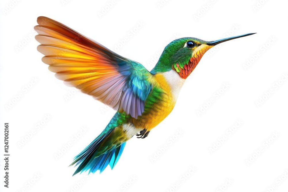 Fototapeta premium Graceful Hummingbird in Motion on Pure White Background for Nature-Inspired Digital Artwork