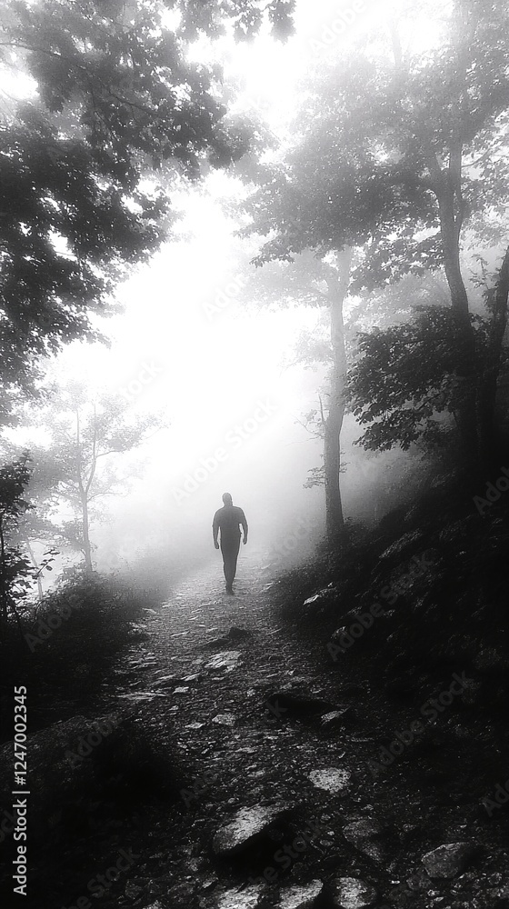 Man walking on a path in the woods. Man walking on a path in the woods.