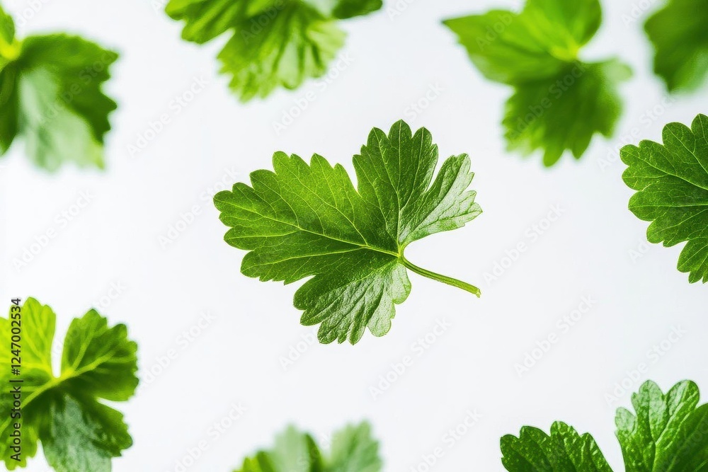 Green Leaves Flying in the Air with Space for Text, Fresh Organic Product Design Concept Green Leaves Flying in the Air with Space for Text, Fresh Organic Product Design Concept
