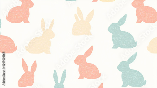 Seamless Easter-themed pattern featuring delicate pastel-colored bunny silhouettes, charming festive holiday textile background