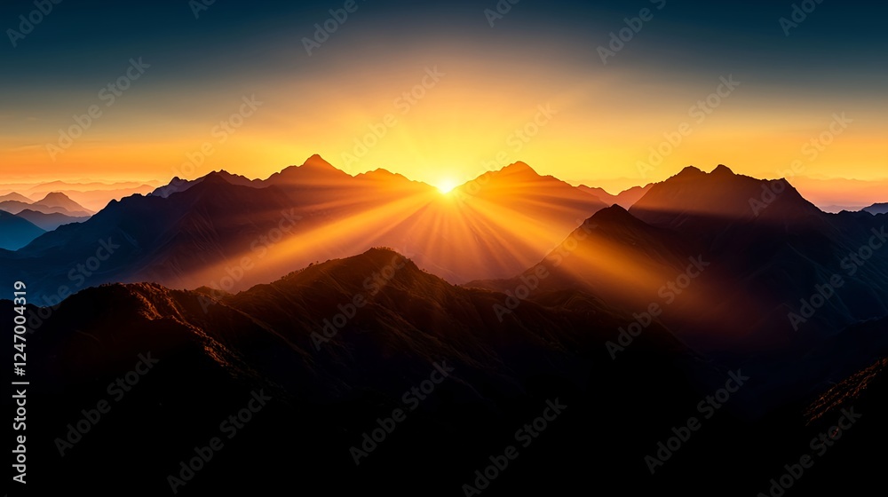 Obraz premium Majestic Sunrise Over Silhouetted Mountains