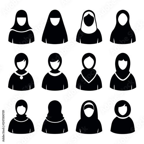 Diverse Muslim Women Icons in Various Headscarves