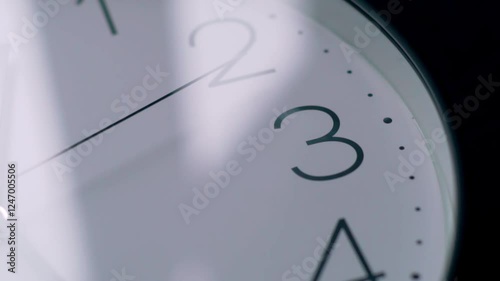 Close-up view of a simple wall clock displaying the time in a calm setting without any distractions or audio