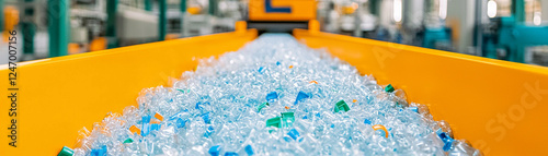 Wallpaper Mural Brightly colored plastic pellets move along a conveyor belt in a recycling facility in the afternoon light Torontodigital.ca