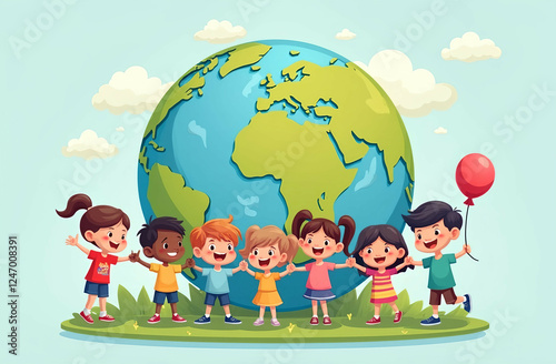 kids or children around the world holding hands, peace unity and harmony concept, united nations