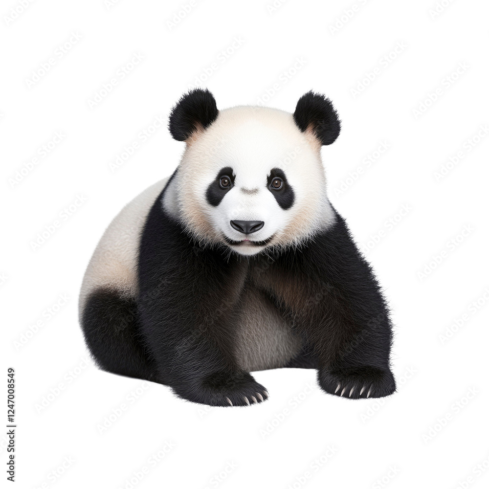 Naklejka premium Adorable Giant Panda Bear Sitting Isolated on Transparent Background