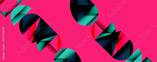 Abstract geometric pattern with intersecting circles and triangles in gradients. The high-contrast composition creates depth and a dynamic, modern aesthetic