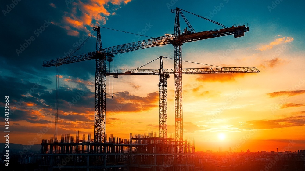 Fototapeta premium Construction site at sunset.