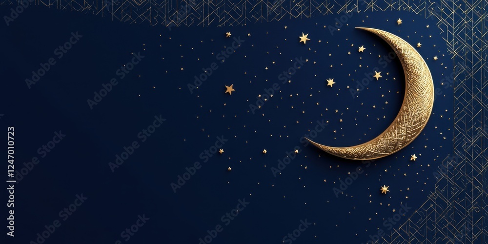 Naklejka premium Crescent Moon and Stars Night Sky Festive Background Ramadan Kareem Islamic Celebration