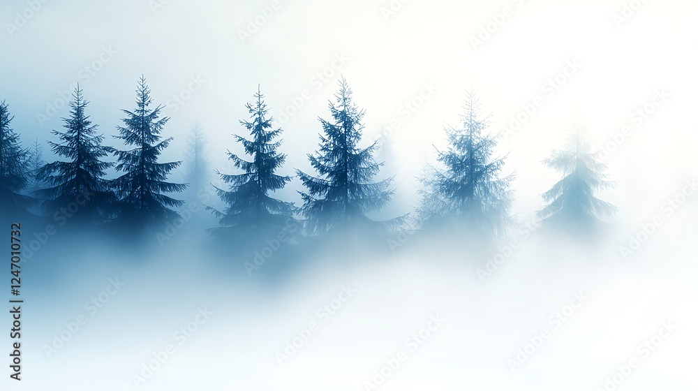 Fototapeta premium Misty Blue Forest Winter Landscape