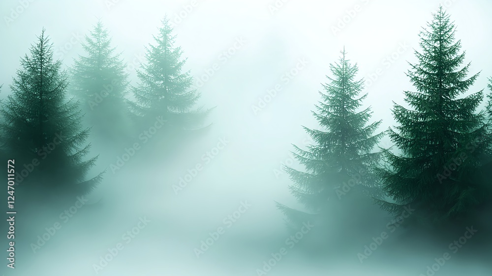 Obraz premium Misty Forest with Green Pine Trees