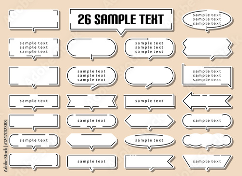 A set of 26 sample text bubbles. Each bubble has a different text and is in a different color
