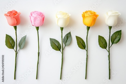 Colorful rose arrangement on white background
