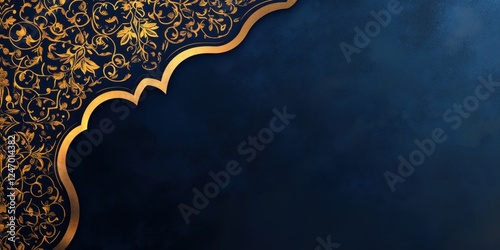 Elegant Golden Floral Design on a Navy Blue Background: A Luxurious and Sophisticated Design for Invitations, Cards, or Wallpapers
