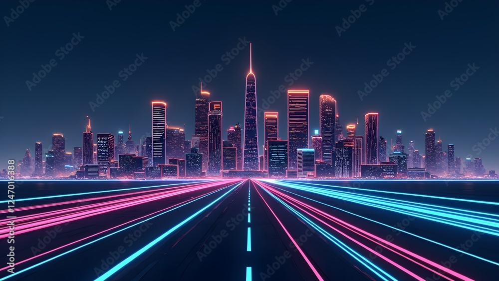 Fototapeta premium Neon city night view