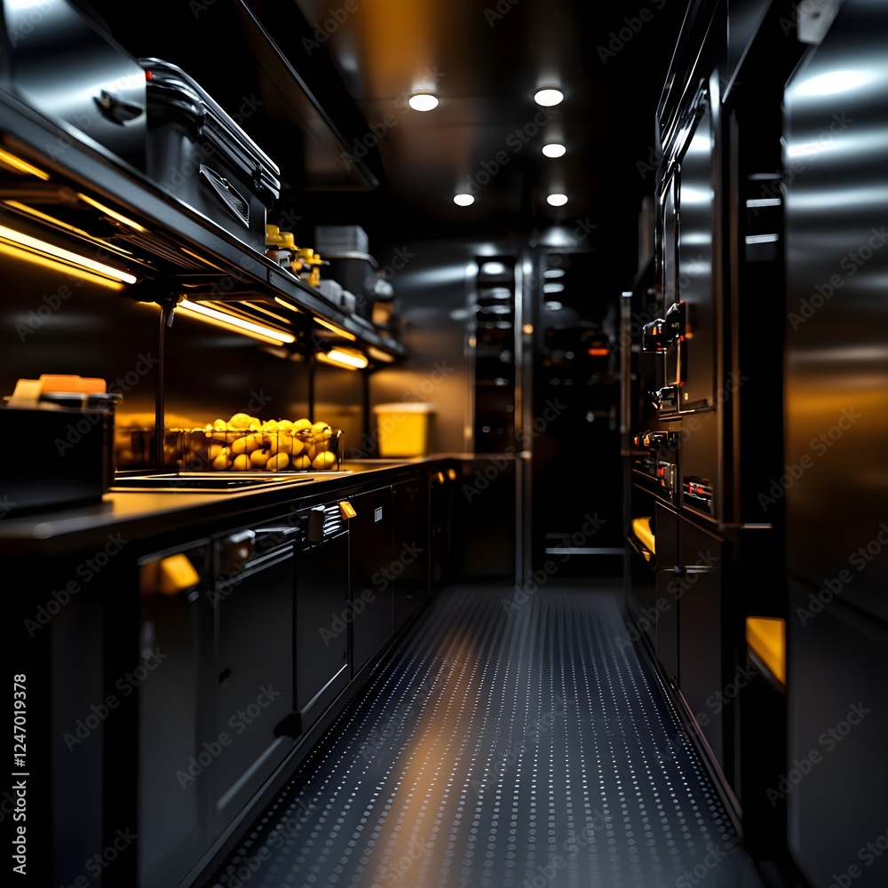 Modern Dark Food Truck Kitchen Interior