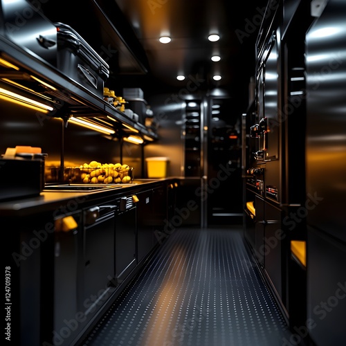 Obraz na płótnie Modern Dark Food Truck Kitchen Interior w salonie