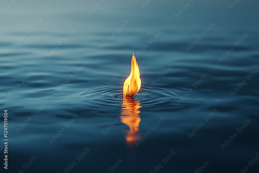 Fototapeta premium Golden Flame Floating on Water, Evoking Serenity