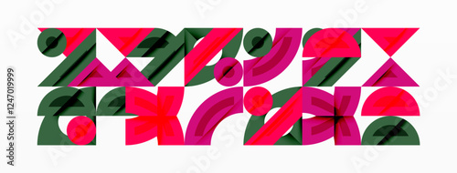 Abstract geometric background shapes forming a modern, symmetrical pattern. Bold contrast, smooth gradients, dynamic composition, futuristic style