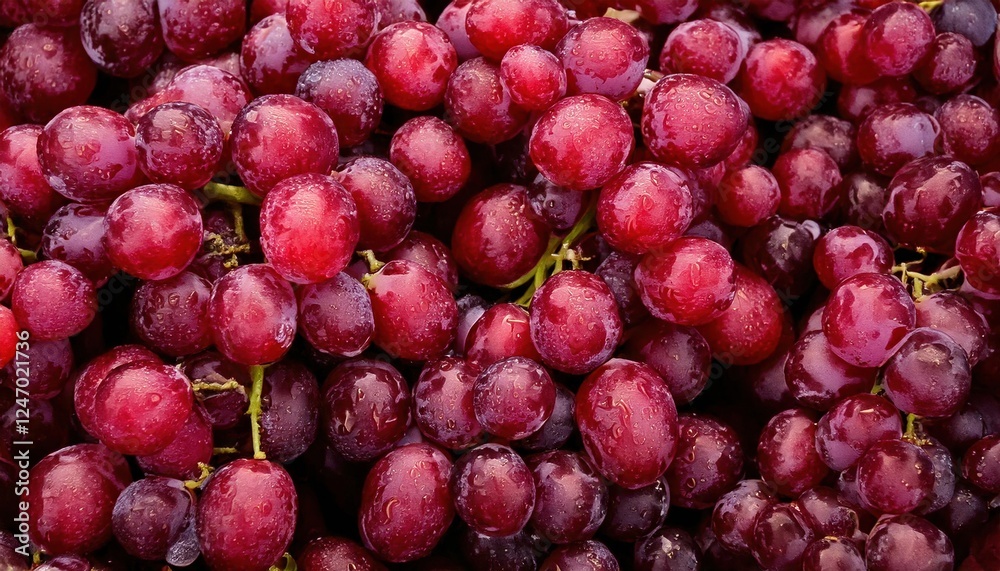 Fresh red grapes piled together at a local market after a light rain shower in autumn Fresh red grapes piled together at a local market after a light rain shower in autumn