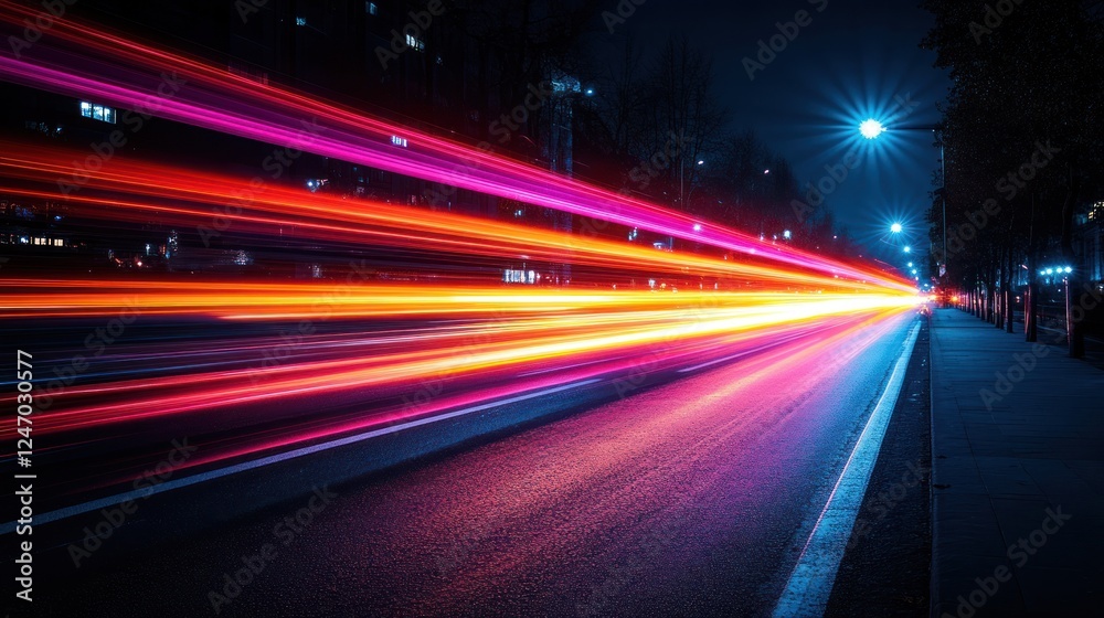 Obraz premium Night city street light trails speed motion blur