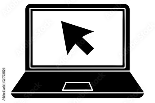Laptop Silhouette Icon with Cursor on White Background