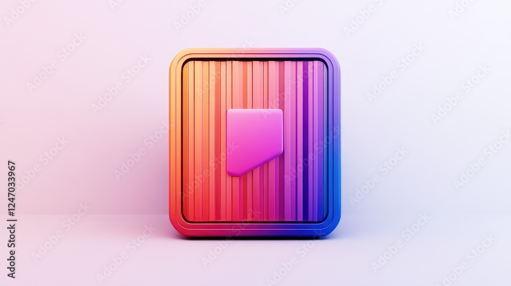 Colorful square icon with pink symbol on gradient striped background. Colorful square icon with pink symbol on gradient striped background.