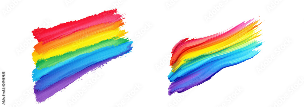 Obraz premium Diagonal Rainbow Brush Strokes Watercolor Paint Collection Design Element Isolated on Transparent and White Background