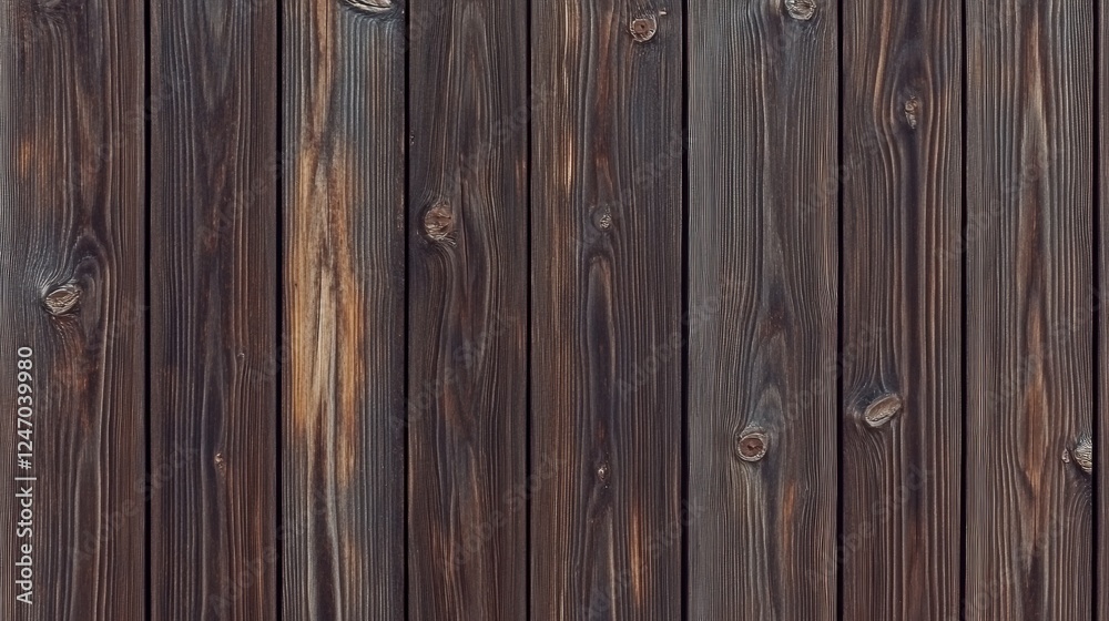An aged, dark brown wooden wall featuring a rich, rustic texture with a weathered appearance. An aged, dark brown wooden wall featuring a rich, rustic texture with a weathered appearance.
