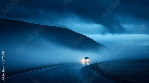 Obraz na płótnie Night Drive Through Foggy Mountain Road w salonie