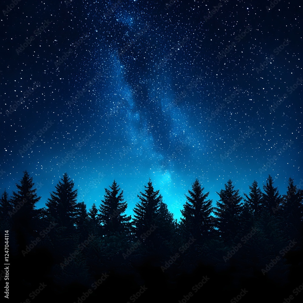 Naklejka premium Night Sky Over Silhouetted Forest