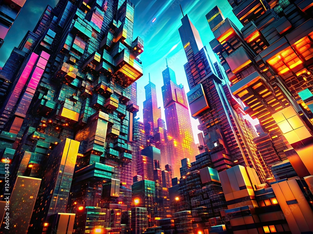 Obraz premium Futuristic Dark Pixels Aerial Photography, Abstract Texture, Cityscape