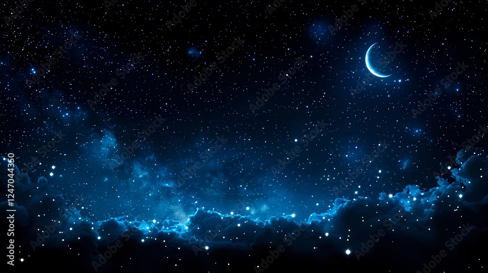 Fototapeta premium Night Sky with Crescent Moon and Clouds