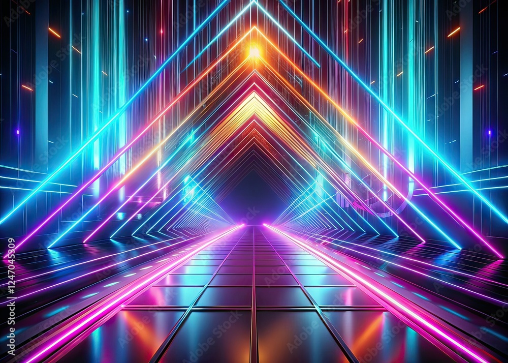 Obraz premium Futuristic Neon Ascending Lines 3D Wallpaper