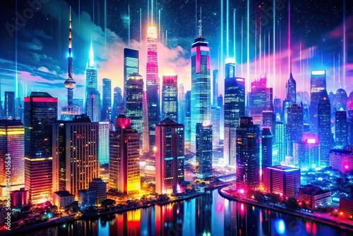 Wallpaper Mural Futuristic Neon Pixel Double Exposure Torontodigital.ca