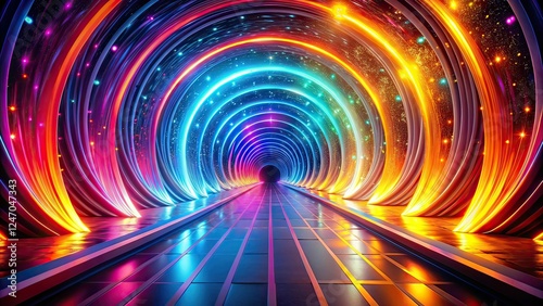 Fototapeta Naklejka Na Ścianę i Meble -  Glowing Arc Tunnel, Abstract Panoramic 3D Render