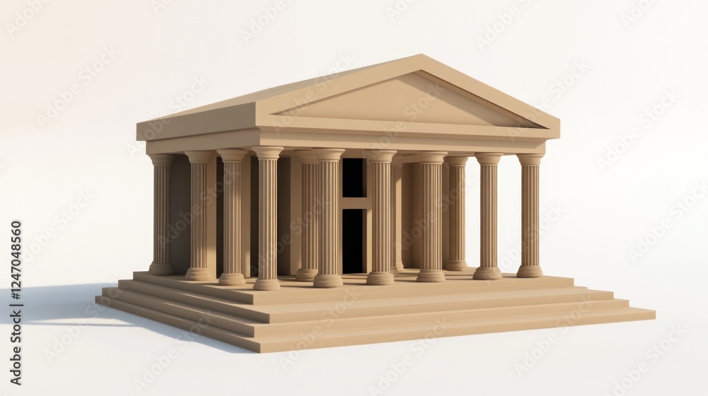 Simple 3D model of a classical temple with columns and steps against a white background. Simple 3D model of a classical temple with columns and steps against a white background.