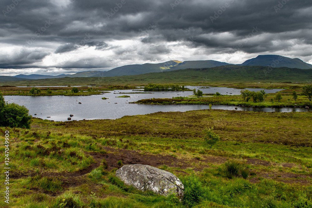 Fototapeta premium Spectacular View Over Lake Loch Ba In Rannoch Moor Near Glencoe In Scotland, UK