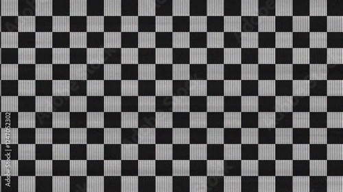 A mix of noise effect and checkerboard for a background. A distorted glitchy texture of black and white squares. Perfect for retro-themed projects, music videos, or digital backgrounds.