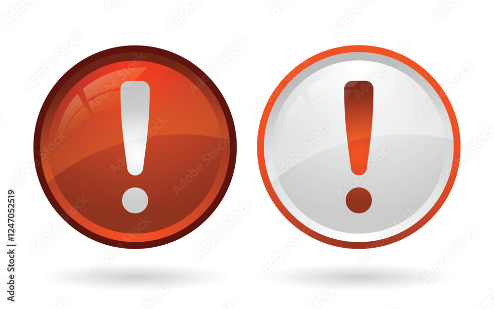 Red and White Exclamation Mark Warning Symbol Vector Illustration; Red and White Exclamation Mark Warning Symbol Vector Illustration;