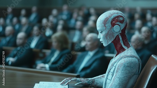 artificial intelligence robot being tried in the courtroom,