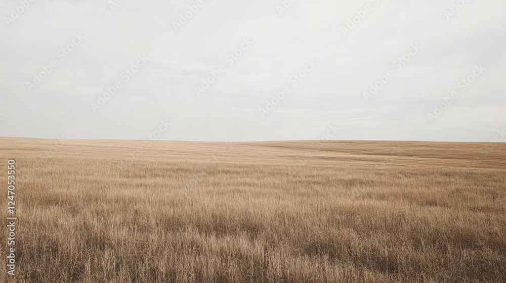 Obraz premium Vast Golden Wheat Field Under Cloudy Sky. Possible Use Stock photo for nature, agriculture, or travel