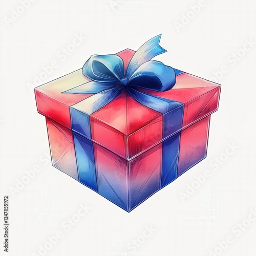 Gift box with blue ribbon in vibrant colors on a plain background photo