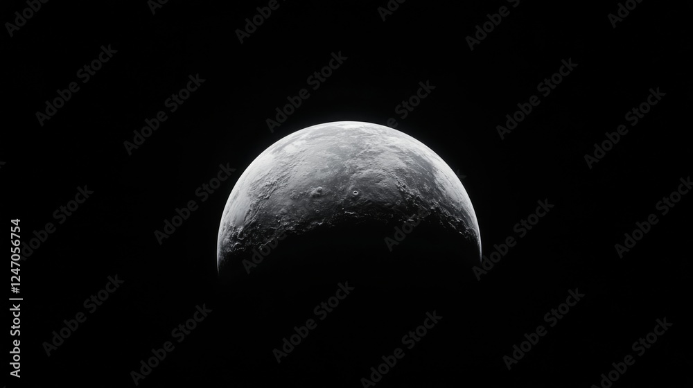 Crescent Planet in Dark Space. Potential use in space exploration or astronomy education Crescent Planet in Dark Space. Potential use in space exploration or astronomy education