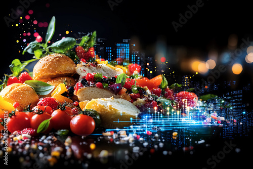 Global Food Waste Trends Infographic: Bar Charts, Food Icons, Key Contributors, Sustainability Solutions, and Global Insights on Food Waste Reduction Efforts and Statistics